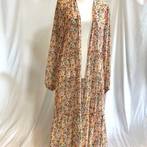 Wild Fable Pink Floral Ruffle Tiered Sheer Duster Jacket Boho Colorful XL/XXL
